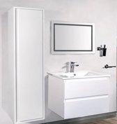 SLY060.01A Badmeubel MAT wit 60 breed inclusief keramisch tablet inclusief spiegel met LED verlichting of spiegelkast/Meubles Salle de bain Blanc MAT avec vasque ceramique inclusif miroir ron