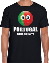 Portugal makes you happy landen t-shirt zwart voor heren met emoticon L