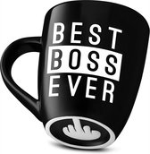 Best Boss Ever - Grappige Mok Cadeau - Tekst Beker Met Middelvinger Op De Bodem 400 ML - Zwart
