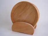 Houten dinerbord - Ø 25 cm - 6 stuks - met bordenrek