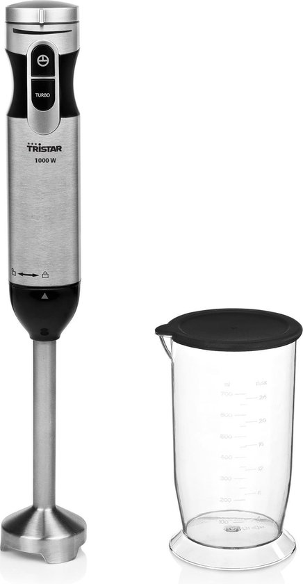 Tristar MX-4829 Staafmixer Set - Turbofunctie - Met afneembare roestvrijstalen staaf - inclusief Garde, Hakmolen en Maatbeker 700ml - 1000 watt - RVS