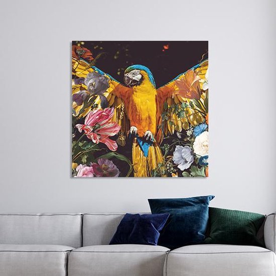 Canvas Schilderij Ara Bloemen | 60 x 60 cm | PosterGuru