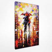 Paar onder een paraplu 80x120 cm, Kunst schilderij, Canvas 100% katoen uitgerekt op het frame van hoge kwaliteit, muurhanger geïnstalleerd.