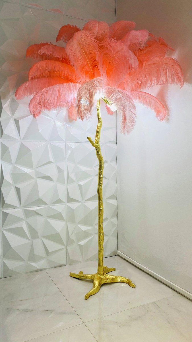 Luxury Feather Tree - Soft Pink/Gold (struisvogelveren boom met lamp) | bol