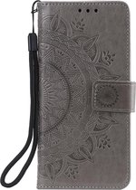 Shop4 - iPhone 12 mini Hoesje - Wallet Case Mandala Patroon Grijs