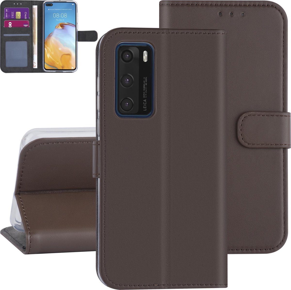 Hoesje voor Huawei P40 - Bruin - Book Case - Kaarthouder