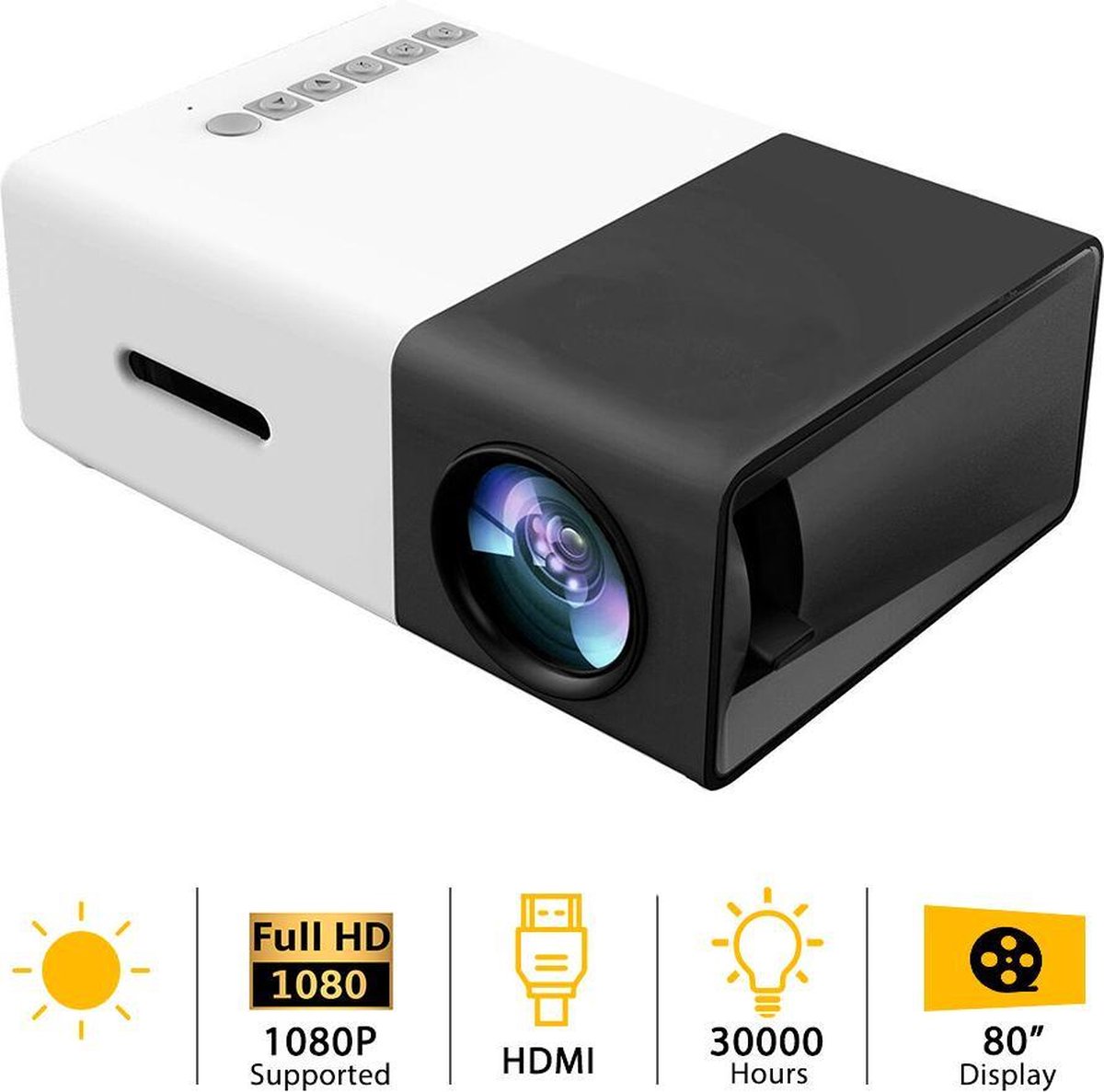 Mini draagbare 1080P LED-projector Outdoor Home Theater met PC Laptop USB / SD / AV / HDMI-ingang Zakprojector voor video TV Movie Party Game Home Entertainment Beamer / Zwart - Merkloos