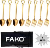 Fako Bijoux® - Gebak Bestek - Dessert Bestek - Schep & Hark - Goud - 4 Sets