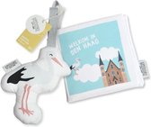 Cadeaupakket Den Haag met babyboekje & soft toy ooievaar - fairly made - duurzaam en origineel kraamcadeau