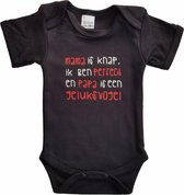 Zwarte romper met "Mama is knap, ik ben perfect en papa is een geluksvogel" - 6 maanden - babyshower, zwanger, cadeautje, kraamcadeau, grappig, geschenk, baby, tekst, bodieke, vade