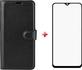 Xiaomi Redmi 9 zwart agenda book case hoesje + full glas screenprotector