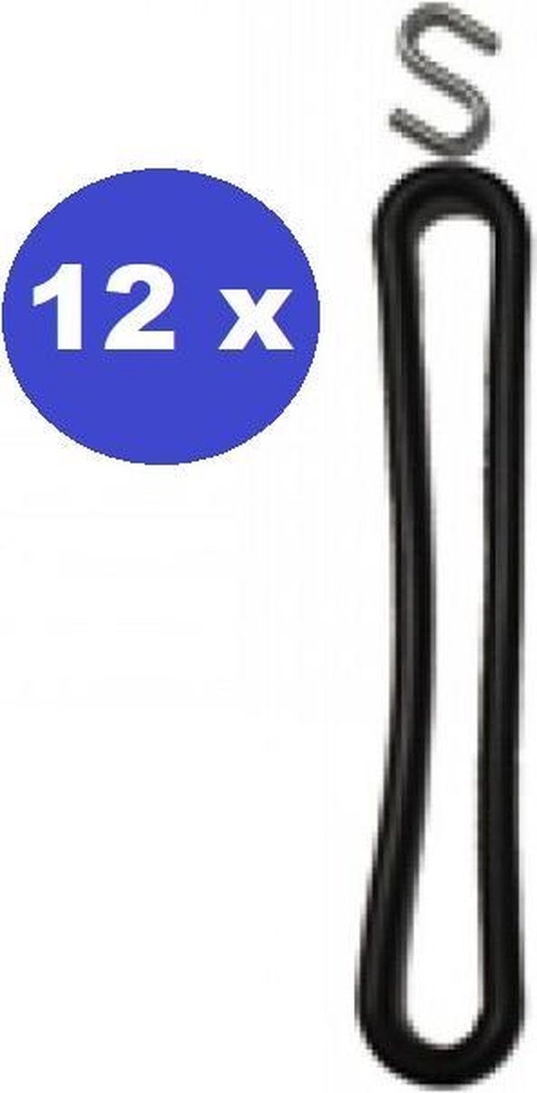 12 x Spanrubber Met S-haak 40 Cm Rubber 8 mm Zwart 12 Stuks | spanrubbers voor tent/ tent elastieken/ spanrubbers 40 cm.