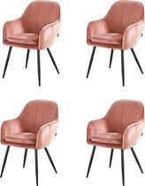 Troon Collectie - Eetkamerstoel set - van 4 - Eetstoelen - Velvet - Roze - Stevige eetstoel - 4-delige set - Stevige zwarte poten