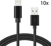 10 stuks Mossmedia Lightning Kabel voor iPhone en iPad naar USB Kabel - 1 Meter - Zwart