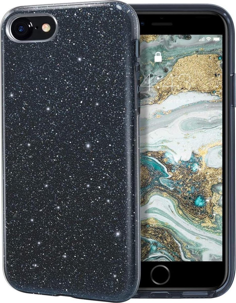iPhone case Black Glitter voor iPhone 7+/iPhone 8+ - iphone 7 plus hoesje -iphone 8 plus hoesje - beschermhoes
