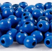 Houten kralen d: 10 mm gatgrootte 3 mm blauw 20gr circa 70 stuk