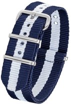 Horlogeband Nato Strap - Blauw Wit - 22mm