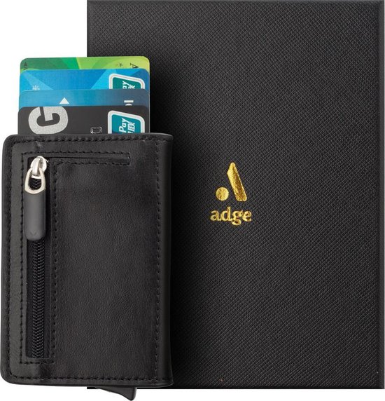 Adge Portemonnee Luxe Pasjeshouder Kaarthouder - Zwart - 100% RFID - uitschuifbare creditcardhouder - voor papier- en munt geld - Adge