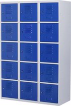 Lockerkast metaal met slot - 15 deurs 3 delig - Grijs/blauw - 180x120x50 cm - LKP-1065