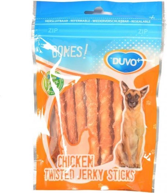 Duvo+ Twisted chicken jerky sticks 12st 12,5cm 110g bol