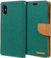 Luxe Apple iPhone X - iPhone XS Wallet Book Case Denim Groen Cover - Spijkerstof Hoes