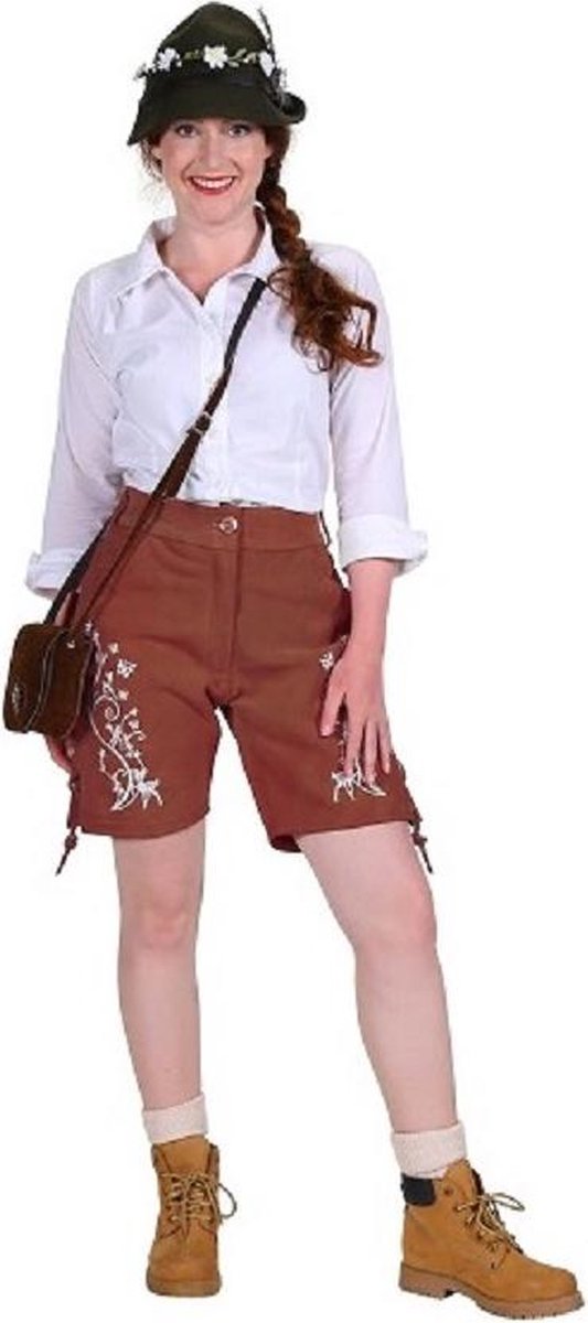 Korte licht bruine Lederhose dame - tiroler - broek ''Emma''  (maat 38)