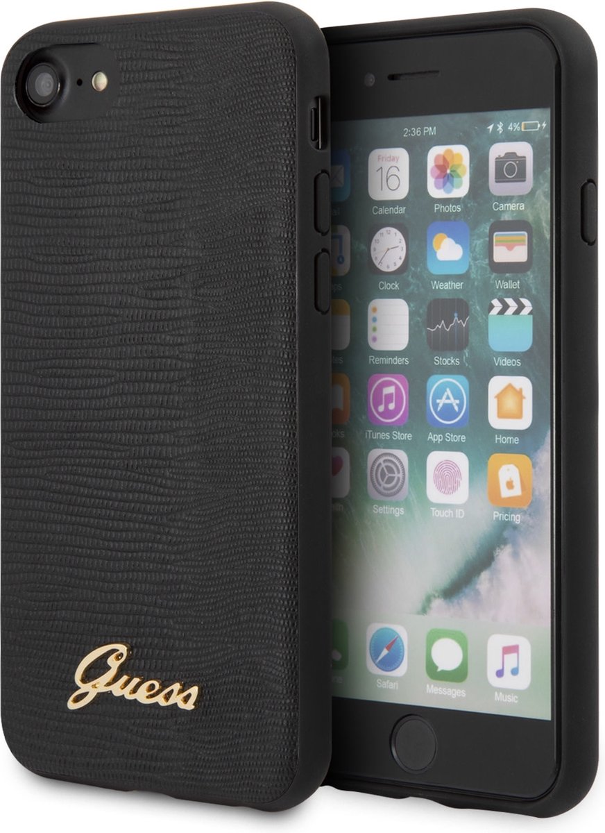 iPhone SE (2020)/8/7/6s/6 Backcase hoesje - Guess - Lizard Zwart - Kunstleer