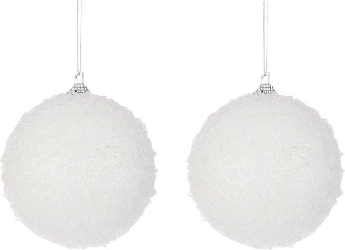 6x Witte sneeuw kerstballen/sneeuwballen 8 cm - Kerstboomversiering/kerstversiering/boomversiering