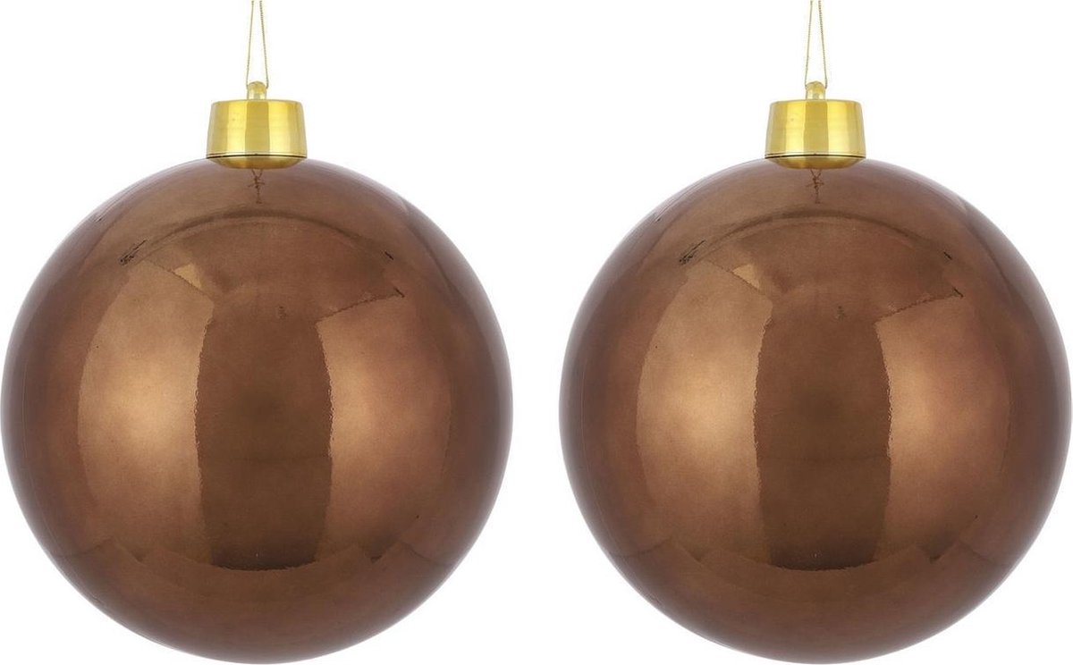 2x Mega kunststof decoratie kerstballen kastanje bruin 25 cm - Groot formaat decoratie kerstballen