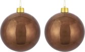 2x Mega kunststof decoratie kerstballen kastanje bruin 25 cm - Groot formaat decoratie kerstballen