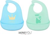 MINIIYOU® Duo pack jongens siliconen slabbetjes | Siliconen Slabber verstelbaar met opvangbak - prins - giraf |BPA - Vrij | Waterproof - Waterdichte slabbetjes | Baby en Peuter Slabbetje