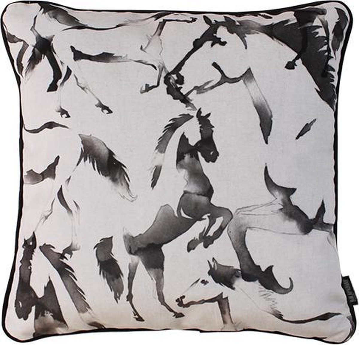Gek op Kussens! Velvet Horses / Paarden Kussenhoes | Velours / Fluweel - Polyester | 45 x 45 cm Creme - Zwart