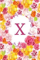 X Journal: Beautiful Flower Bouquet, Monogram Initial Letter X Lined Diary Notebook