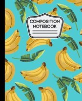 Composition Notebook: Banana Pattern on Teal Background 100 Pages - 7.5'' X 9.25''