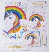 UNICORN KINDERFEESTJE SET - TAFELKLEED - 8 UITNODIGINGSKAARTJES - 8 UITDEELZAKJES - 3 DELIG