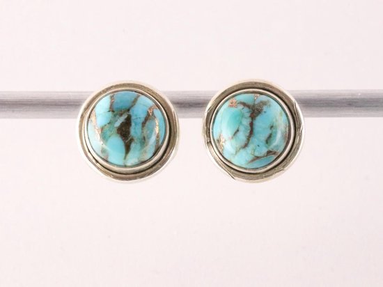 Ronde zilveren oorstekers met blauwe koperturkoois