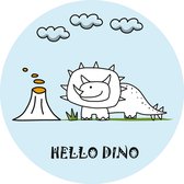 Grote ronde Muursticker Dinosaurus triceratops blauw | Hello Dino | voor babykamer, kinderkamer, jongenskamer | wanddecoratie accessoires | cirkel afm. 80 x 80 cm
