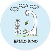 Grote ronde Muursticker Dinosaurus brontosaurus blauw | Hello Dino | voor babykamer, kinderkamer, jongenskamer | wanddecoratie accessoires | cirkel afm. 80 x 80 cm