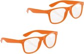 Set van 2x stuks neon oranje party zonnebrillen voor dames en heren - Oranje fans feestartikelen - Koningsdag