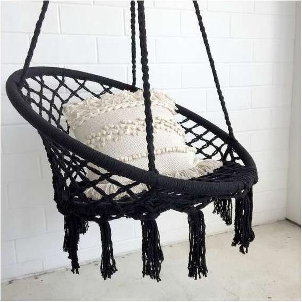 Hangstoel knoet- hangstoelen van geknoopt touw- zwart- Inclusief  bevestigingsset voor... | bol.com