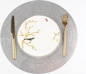 Placemat Kunststof Tafelkleed Onderlegger | Decoratieve Placemats Kerst | Ø38 cm | Rond | Zilver