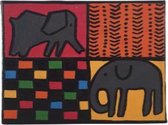 Jacqui's Arts & Designs - handbeschilderd tegel -  beschilderd op stof - kleurrijk - roze - geel - keramische tegel - kinderkamer - Afrikaans geïnspireerd   - olifant