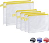 sac de rangement relaxdays avec fermeture éclair - 6 pièces - pour documents - housse PVC - A4 A5 - PVC jaune
