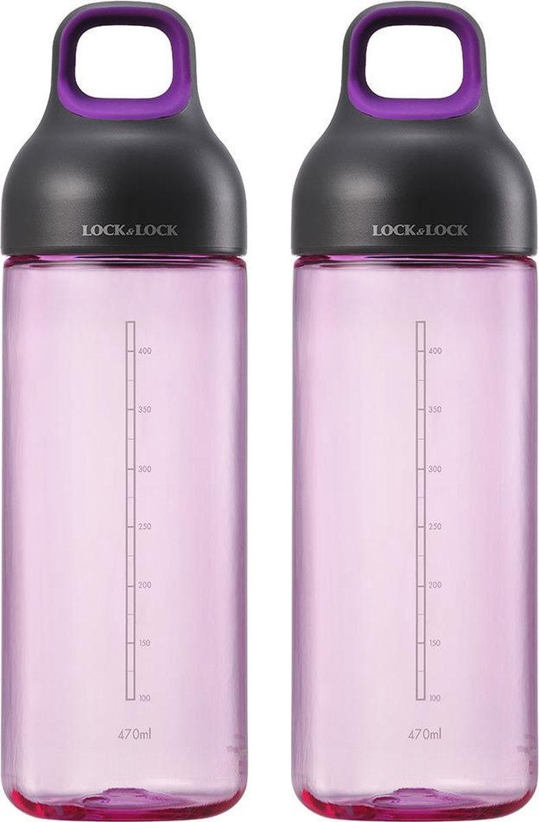 Lock&Lock Drinkfles - Waterfles - Kinderen en Volwassenen - BPA vrij - Lekvrij - 470 ml - Roze - Set van 2 stuks