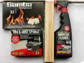 Barbecue Reiniger | Grill Reiniger | Multipack BBQ set | 500ml + 2x BBQ Grill spons | BBQ Lucifers | BBQ Witte aanmaakblok |