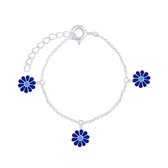 Joy|S - Zilveren Madelief bloem bedel armband blauw