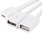 Micro USB naar 2 poorten USB OTG HUB-kabel met micro USB-voeding, lengte: 20 cm, voor Galaxy S6 & S6 edge / S5 / S4, opmerking 4, tablets (wit)