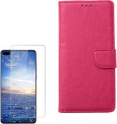 Huawei P40 Pro Plus Portemonnee hoesje roze met 2 stuks Glas Screen protector