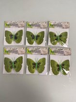 Luxe decoratieve vlinders met glitter - set van 6 stuks (groen)
