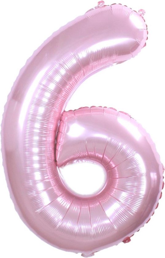Folie Ballon Cijfer 6 Jaar Roze 36Cm Verjaardag Folieballon Met Rietje